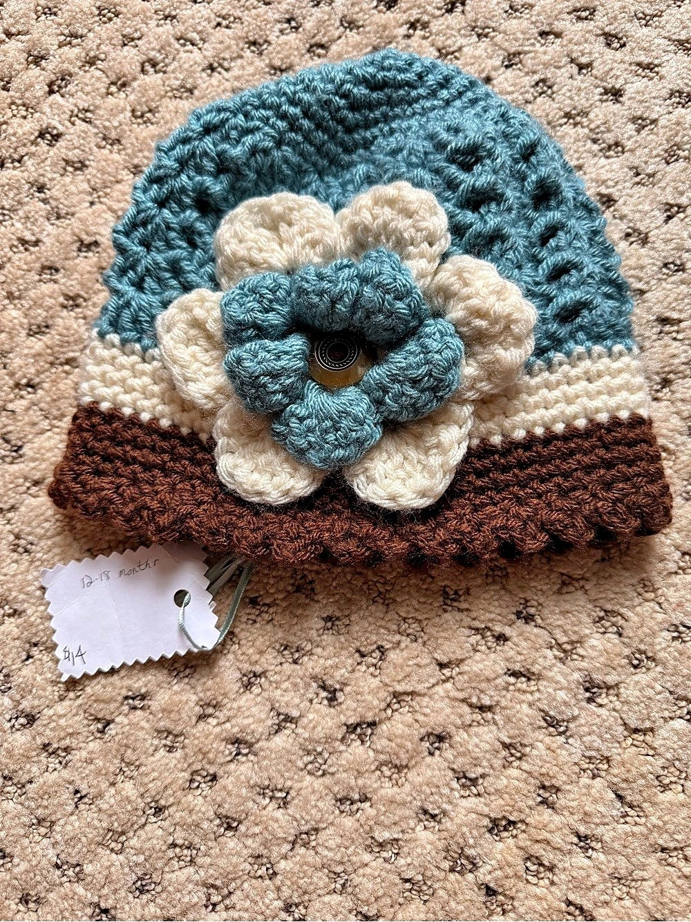 Kids Blue & Brown Flower Knit Hat